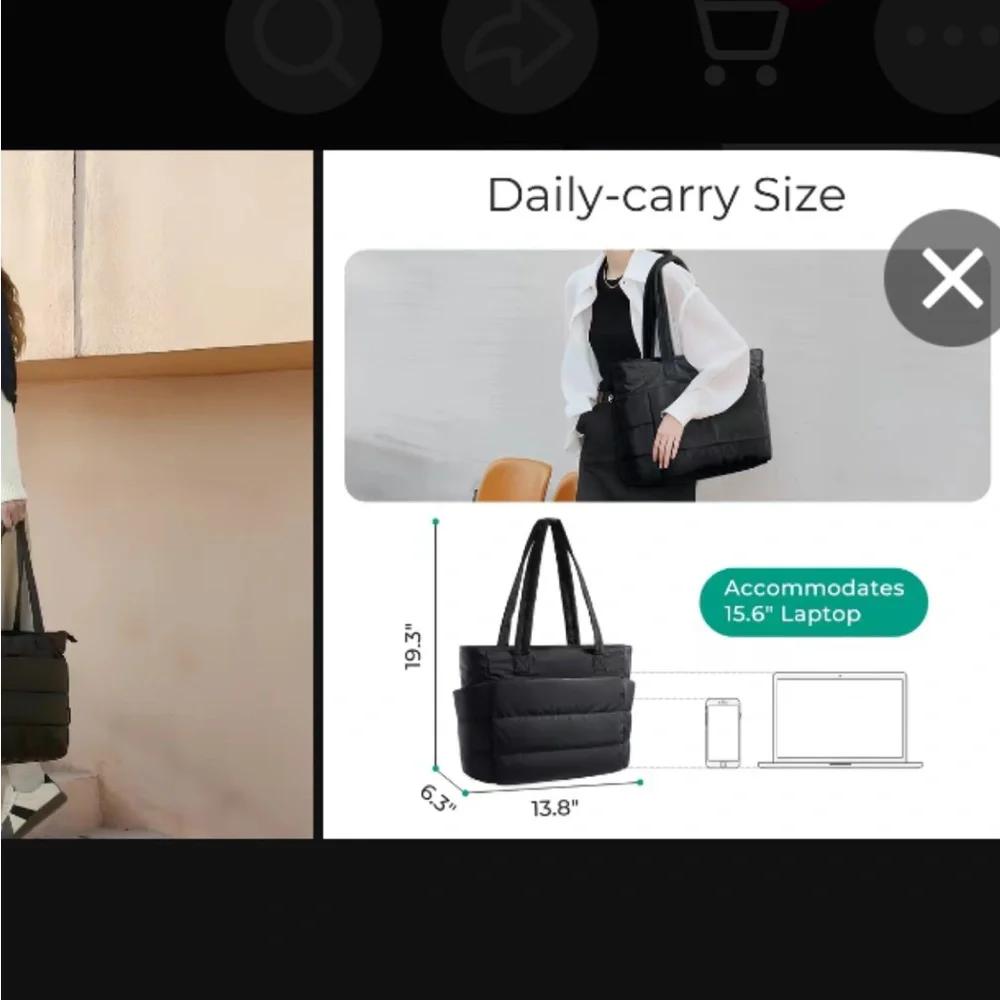 Bagsmart Black Quilted Tote Bag - Picture 2 of 5